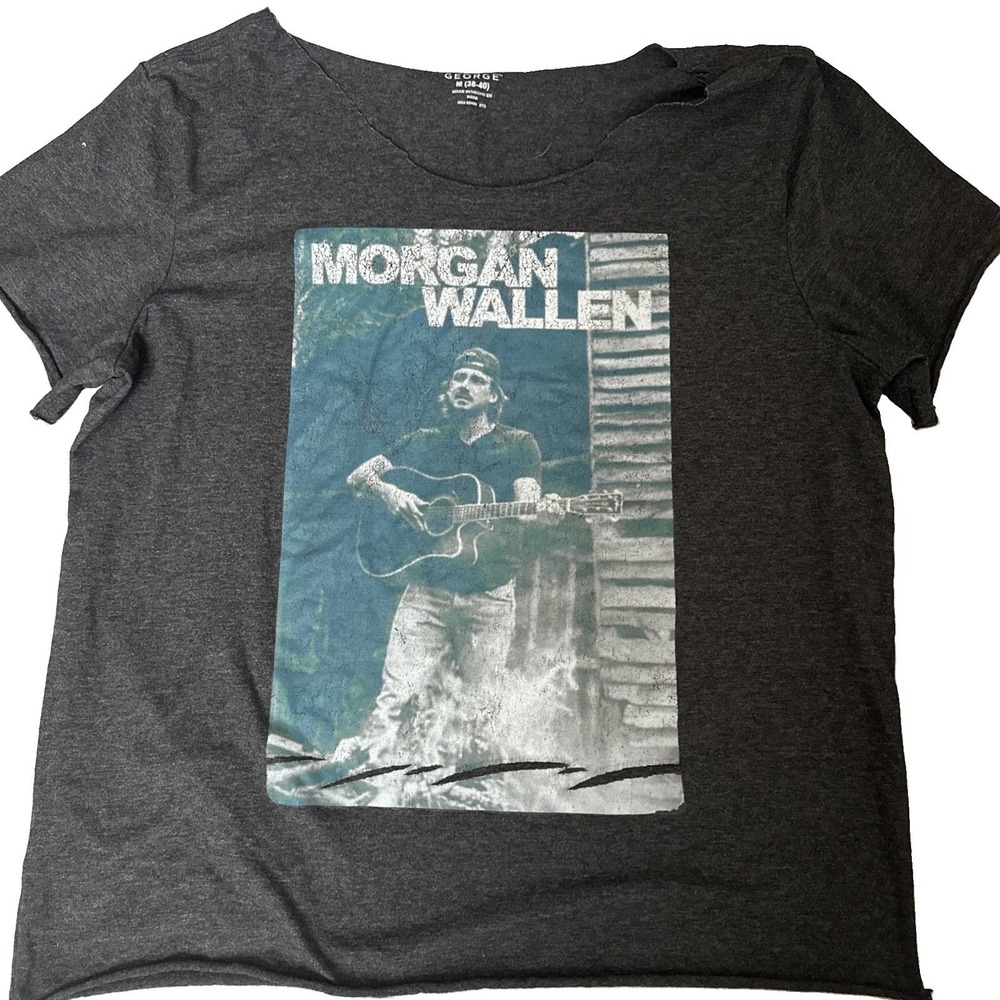 Morgan Wallen T-Shirt W/ Guitar Heather Gray Size Medium! Country Rock Music !
